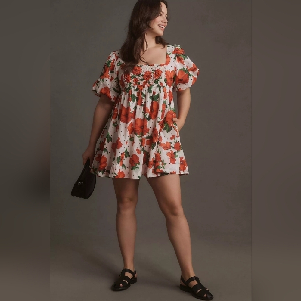 Anthropologie Maeve Square-Neck Smocked Babydoll Mini Floral Dress - Picture 7 of 17